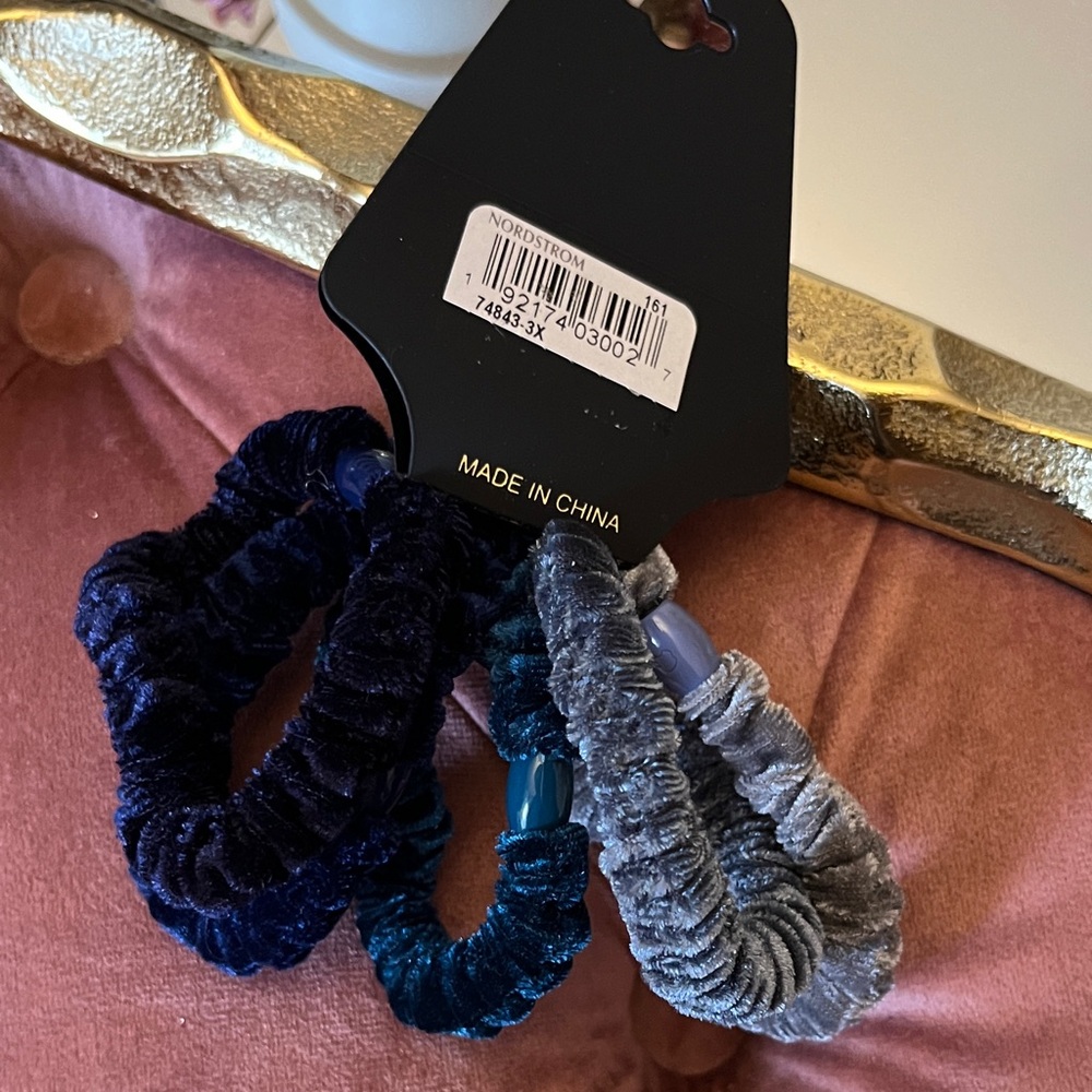 New nOir Elegant Black and Blue Velvet Hair Scrunchies - Set of 2 with 5 each - Picture 9 of 9